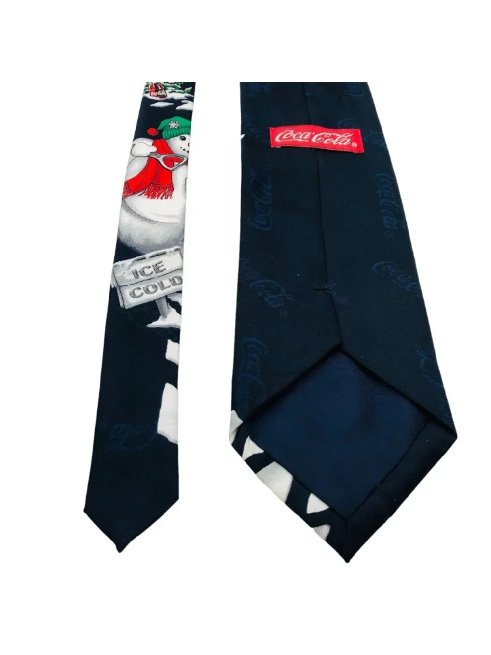 Vtg Coca-Cola Christmas Snowman Necktie Coke Bottle Ice Cold Polyester